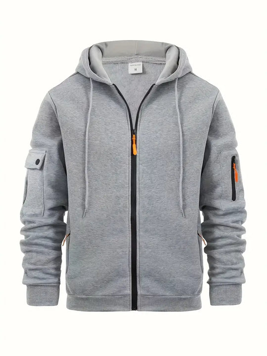 Heren Zip-Up Hoodie met Utility Pockets en Trekkoord Kap