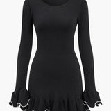 Gebreide Jurk met Contrast Whipstitching
