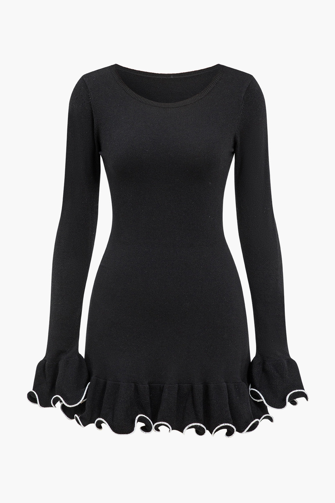 Gebreide Jurk met Contrast Whipstitching