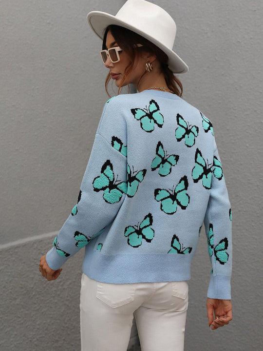 Dames Vlinder Crewneck Trui | Verlaagde Schouders | Borduursel
