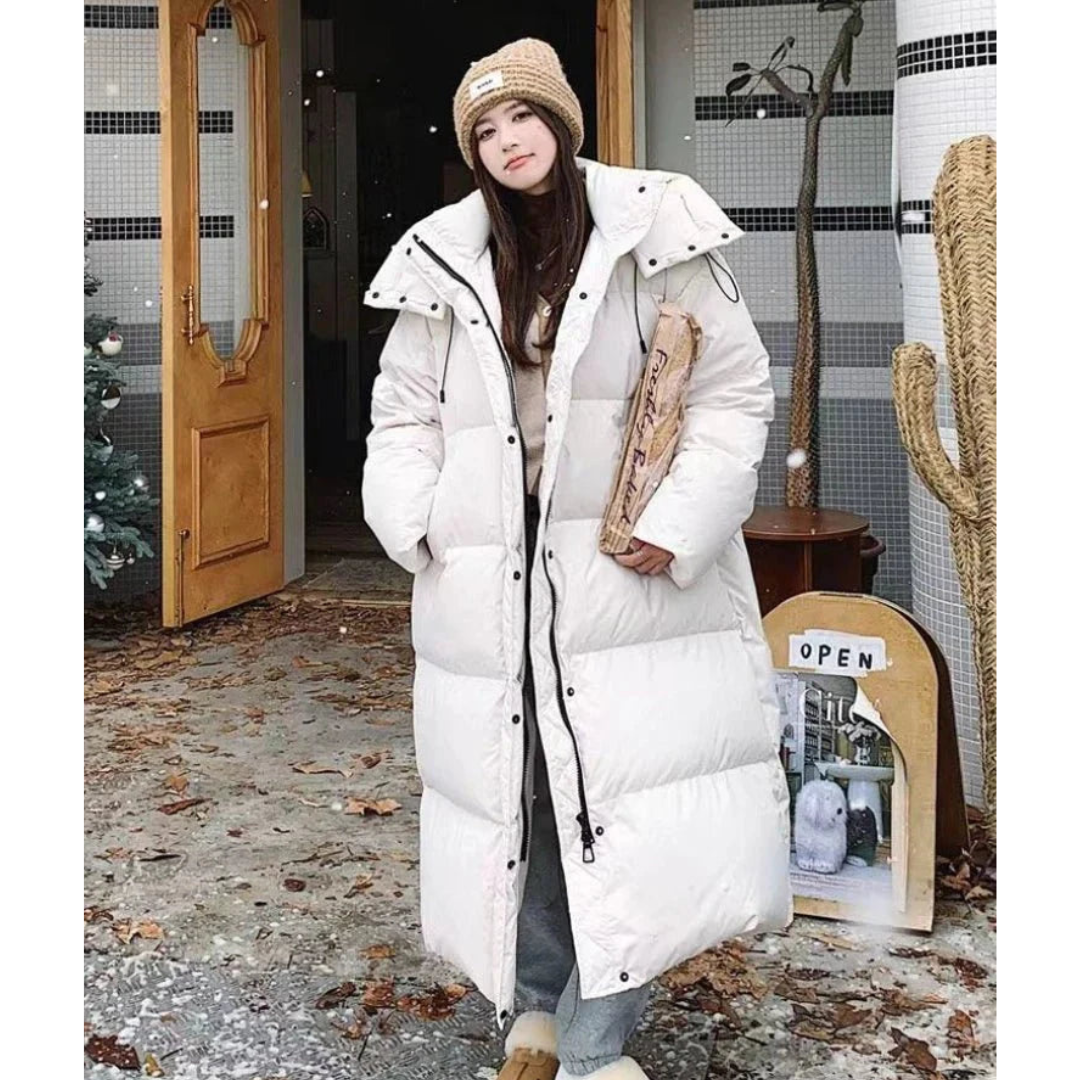 Dames Gezellige Winter Lange Puffer Hoodie Jas | Warm