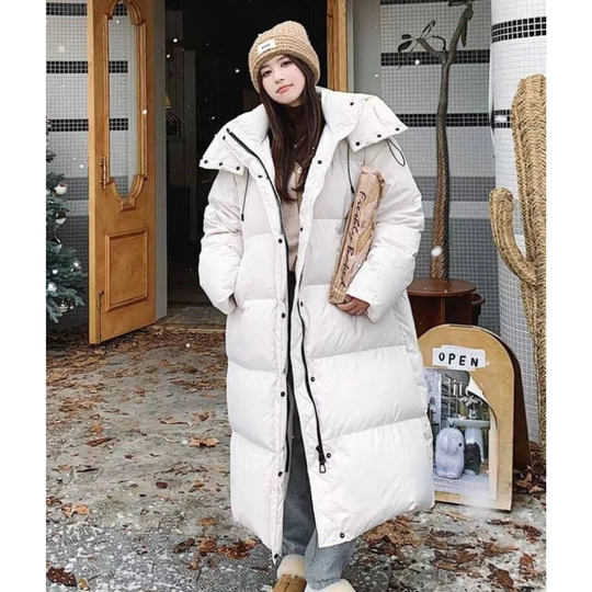 Dames Gezellige Winter Lange Puffer Hoodie Jas | Warm