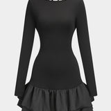 Tie Backless Lange Mouwen Mini Jurk