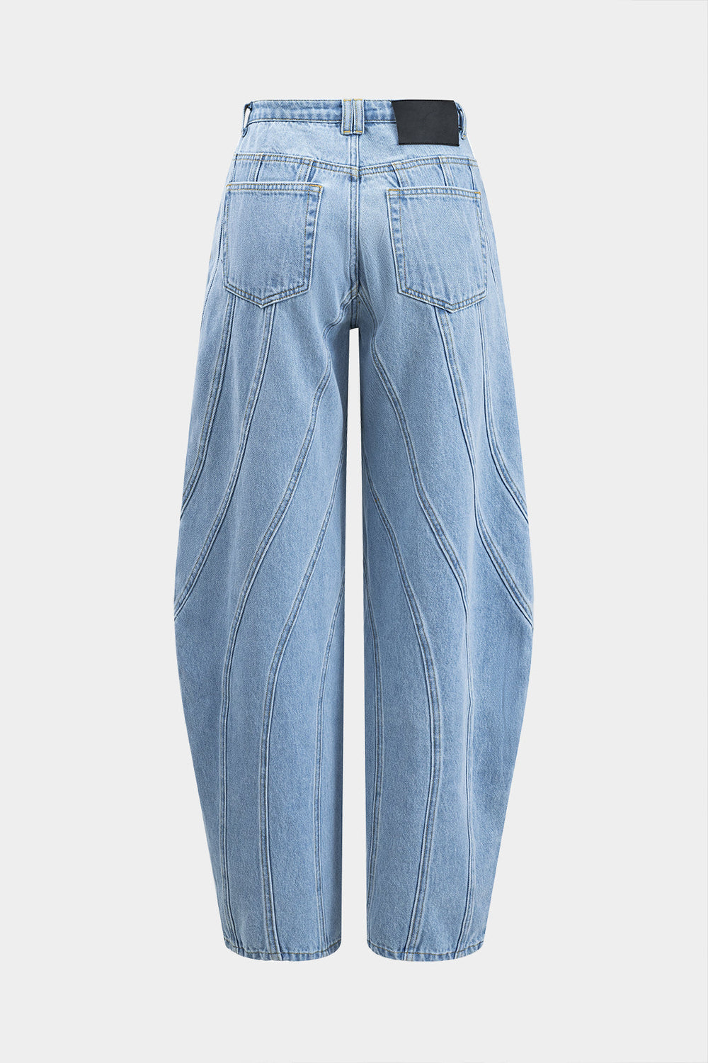 Denim Patchwork Knop Pocket Wijde Pijpen Barrel Broek