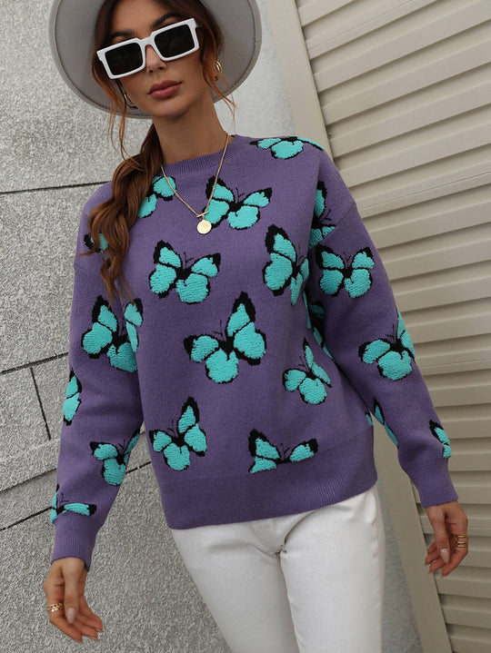 Dames Vlinder Crewneck Trui | Verlaagde Schouders | Borduursel