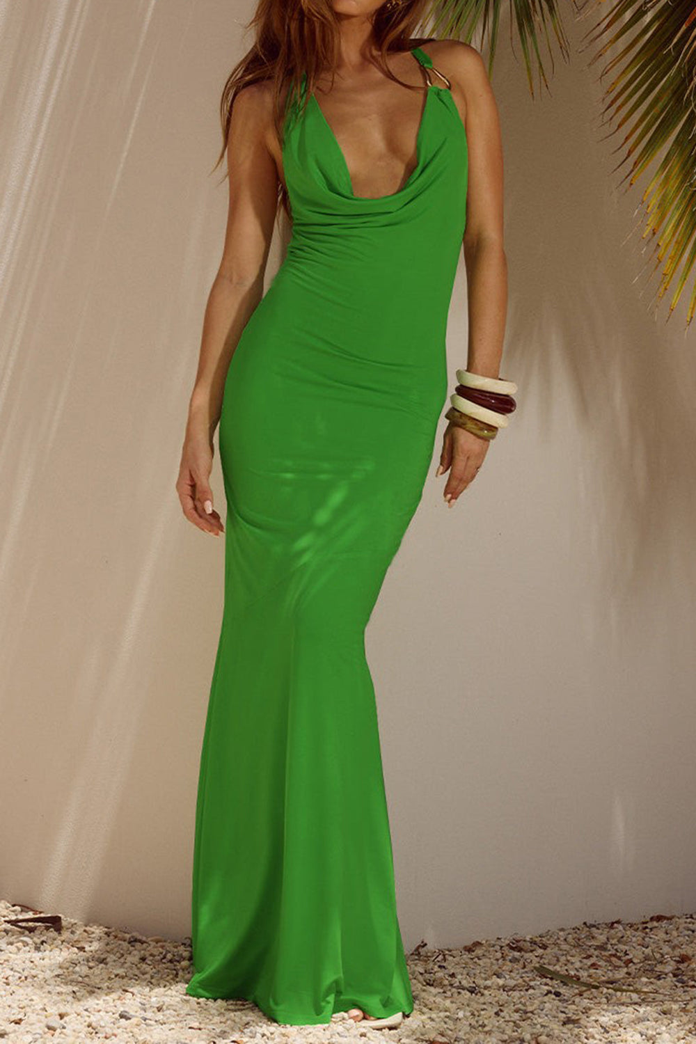 Chiffon Col Halter Rugloos Mouwloos Maxi Jurk
