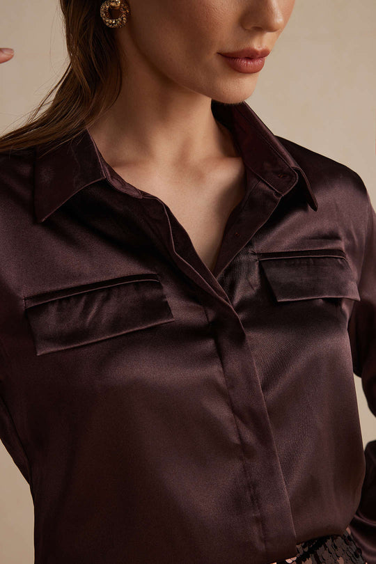 Niamh - Chic Satijn Textuur Dames Langemouw Shirt