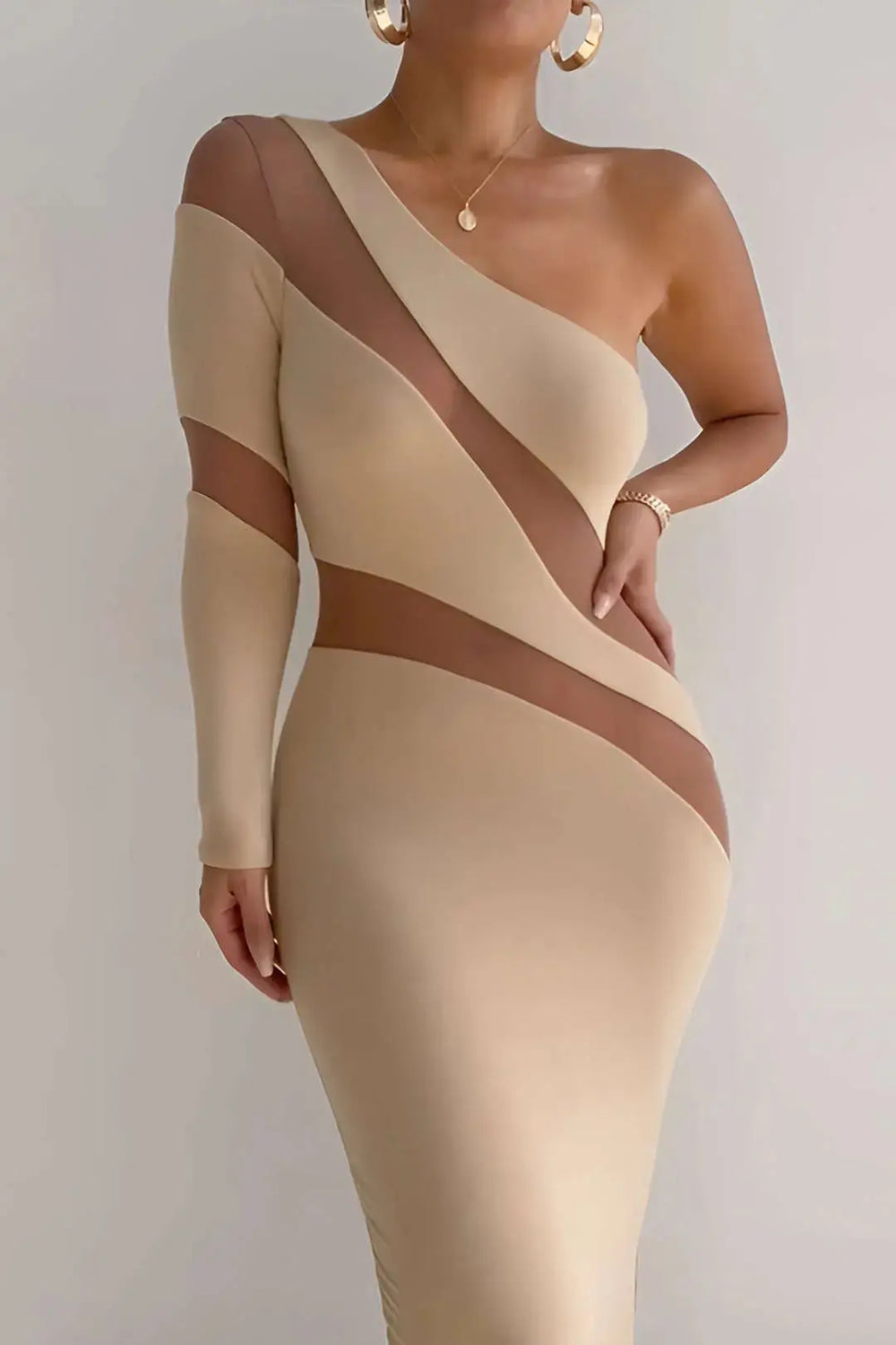 Bridget - Stijlvolle Contrast Mesh Ontwerp Dames Maxi Jurk