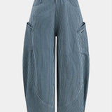 Letter Borduurwerk Denim Streep Knop Pocket Wijde Pijp Barrel Jeans