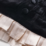 Velvet Patchwork Knop Rits Lange Mouw Mini Jurk