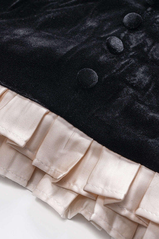 Velvet Patchwork Knop Rits Lange Mouw Mini Jurk