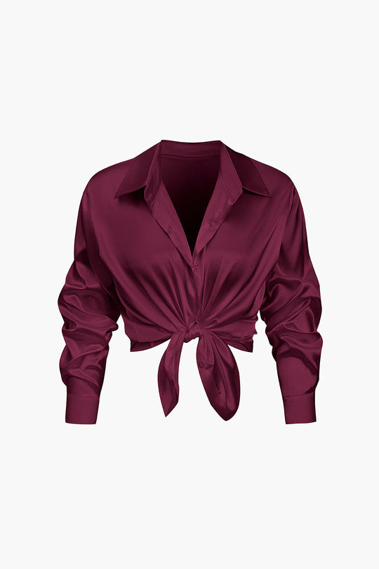 Lillian - Basis Effen Satijnen Dames Langsleeve Shirt
