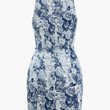 Bloemenpatroon Knop Denim Jurk