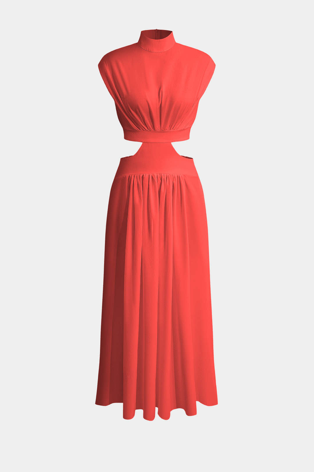Mock Neck Cut Out Plissé Maxi Jurk
