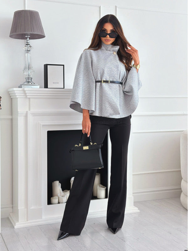 Dames Batwing Cloak Top | Met Riem en Staande Kraag | Losse Mantelstijl voor Casual en Chique Gelegenheden