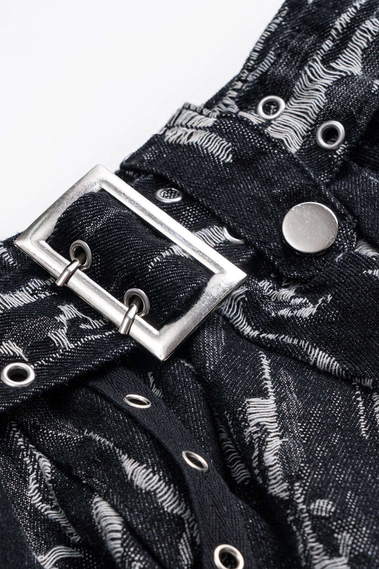Jacquard Denim Metaal Riem Rits Rok