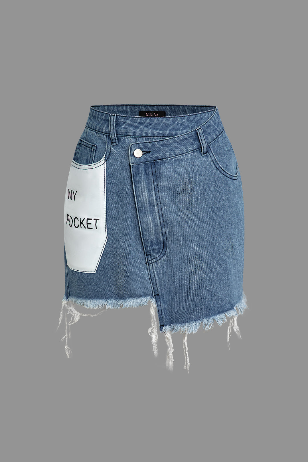 Brief Print Versleten Hem Denim Rok