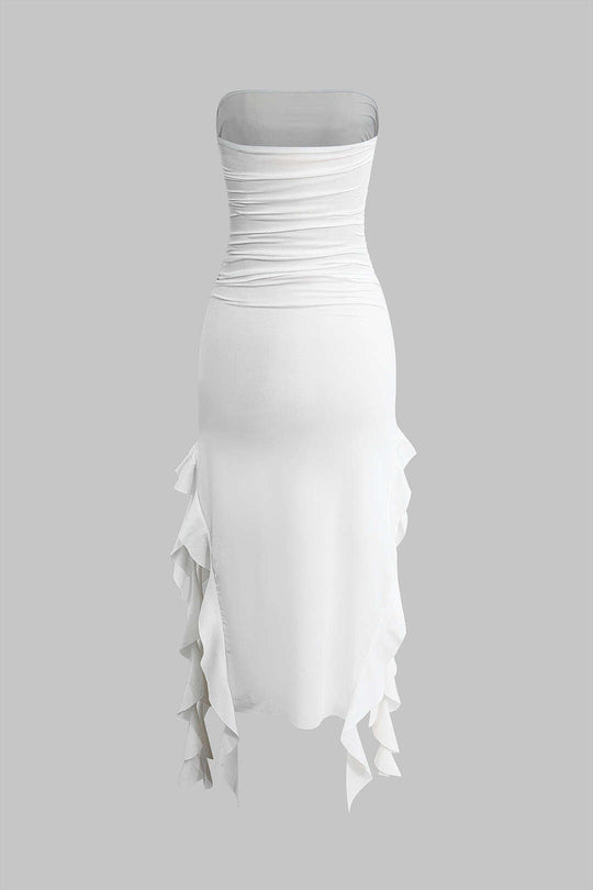 Effen Rimpelrand Rimpel Tube Maxi Jurk