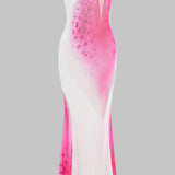 Floral Contrast Print Mesh Strapless Mouwloze Maxi Dress