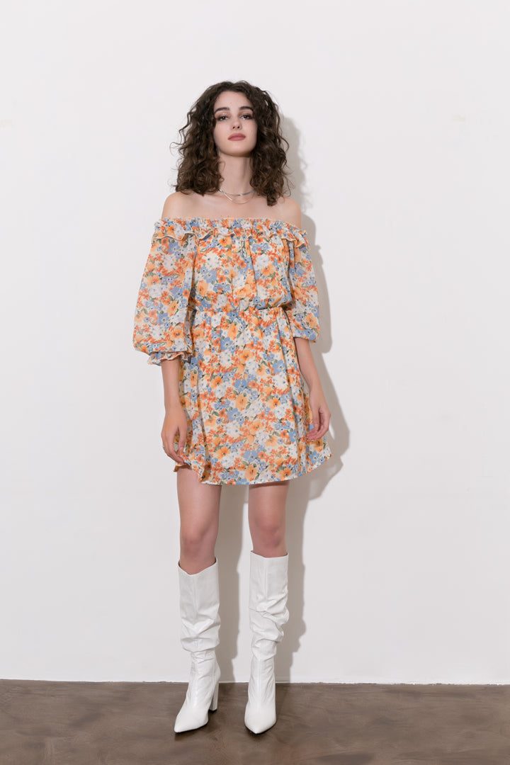 Bloemige Off The Shoulder Mini Jurk