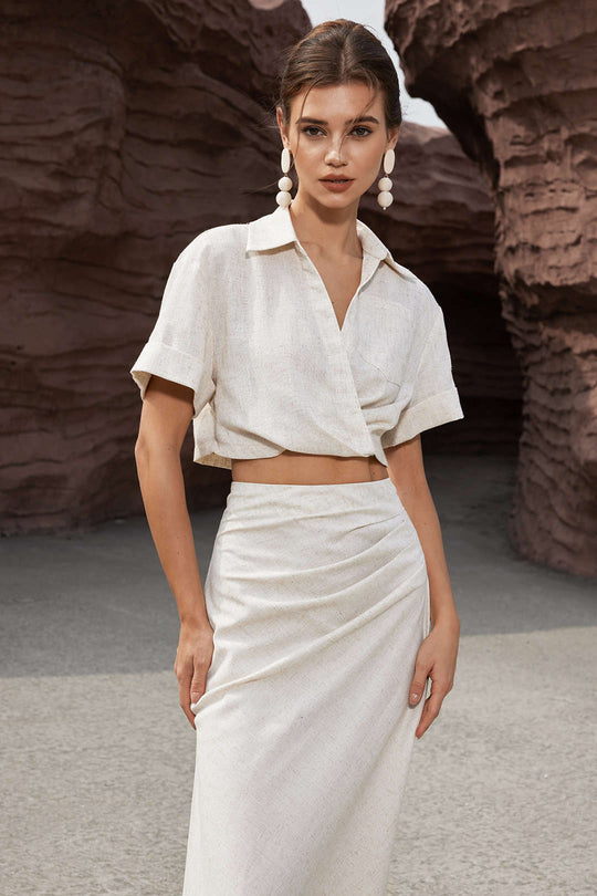 Elegante Linnen Crop Top met Kruisdetail – Stijlvol & Verfijnd voor Elke Gelegenheid