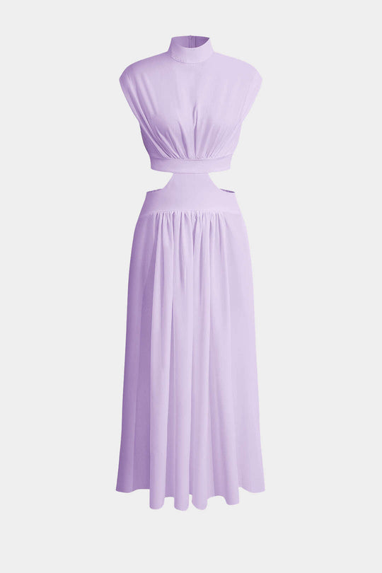 Mock Neck Cut Out Plissé Maxi Jurk