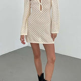 Gebreid Cut Out Rugloze Lange Mouw Mini Jurk
