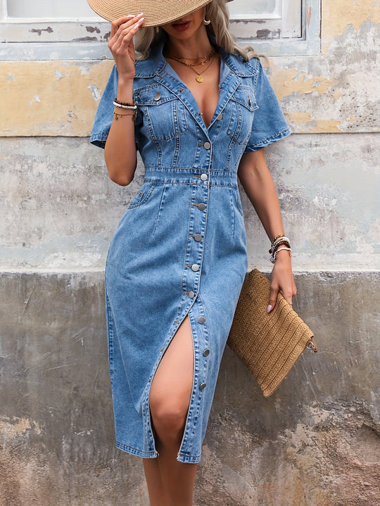 Dames Midi Jeans Jurk met Knopen