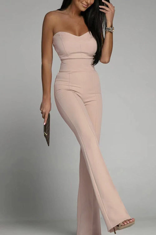 Dames Strapless Jumpsuit met Aansluitend Lijfje en Uitlopende Broekspijpen