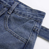 Denim Pocket Riem Asymmetrische Shorts