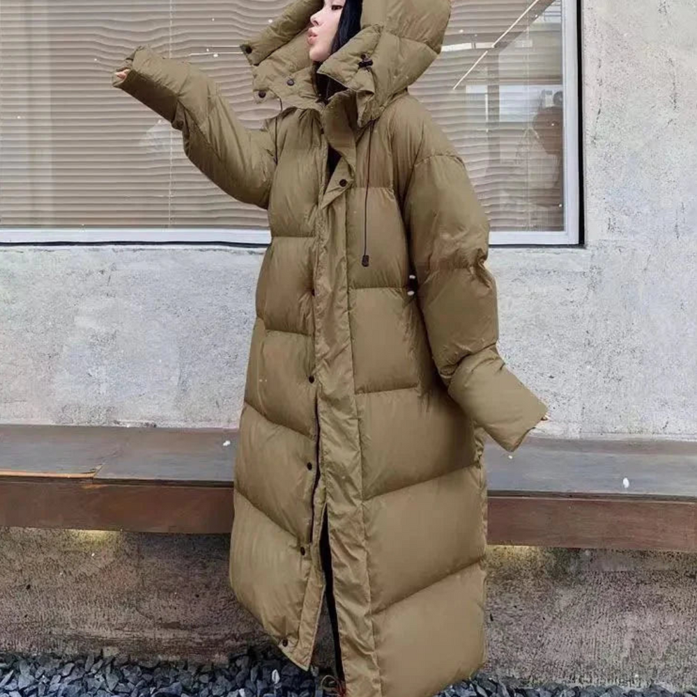 Dames Gezellige Winter Lange Puffer Hoodie Jas | Warm