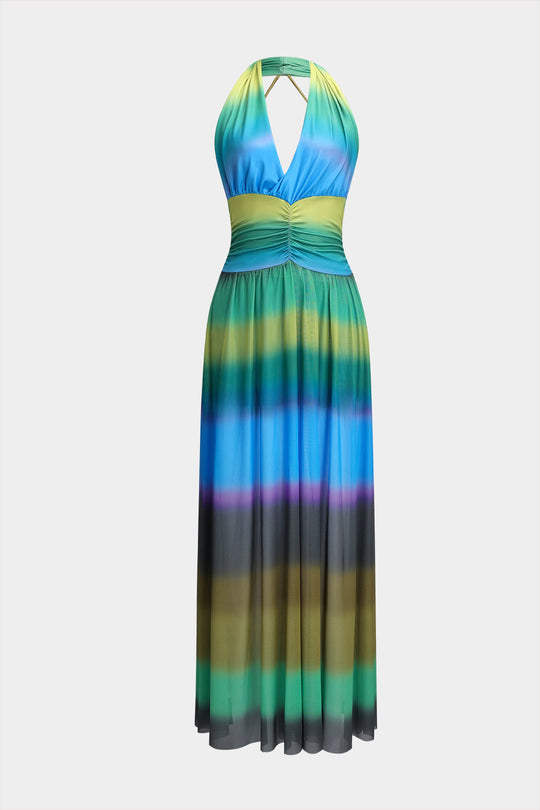 Ombre Print Ruched Backless Midi Jurk