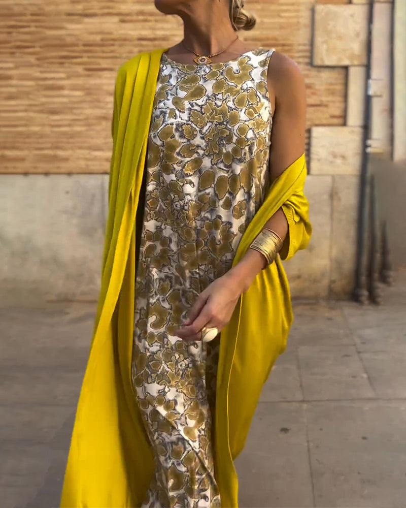 Dames Geprinte Mouwloze Jumpsuit met Ontspannen Gelaagde Overlay