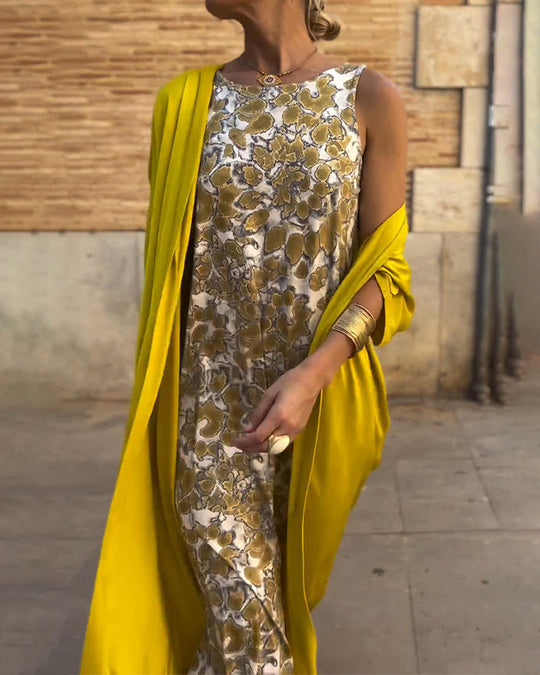 Dames Geprinte Mouwloze Jumpsuit met Ontspannen Gelaagde Overlay