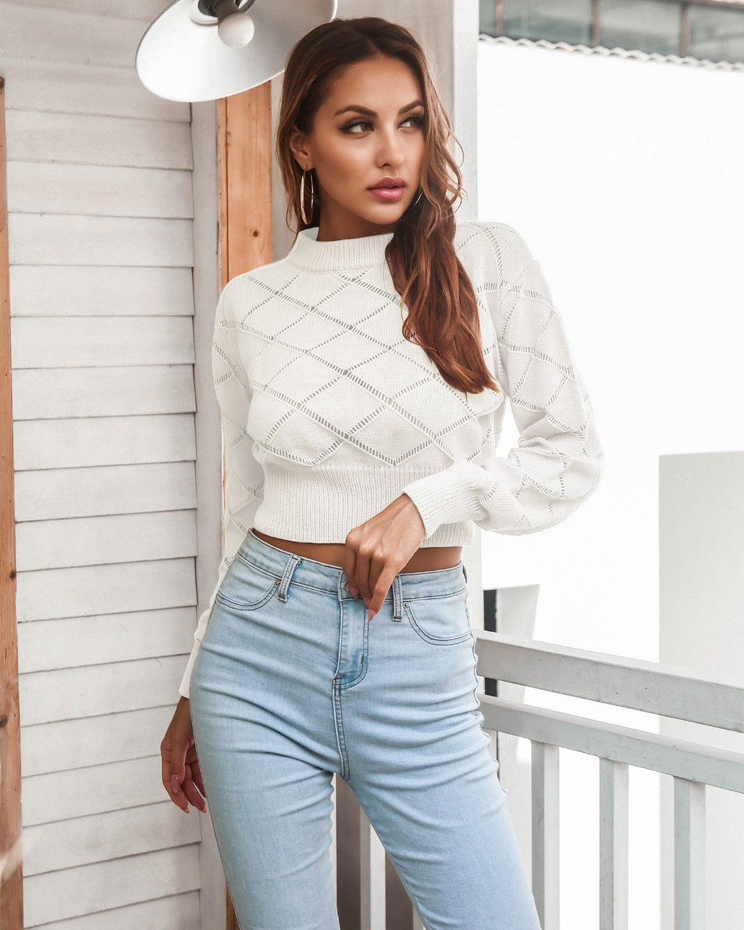 Opengewerkt Geribbelde Trim Lange Mouwen Korte Trui | Trendy & Comfortabel