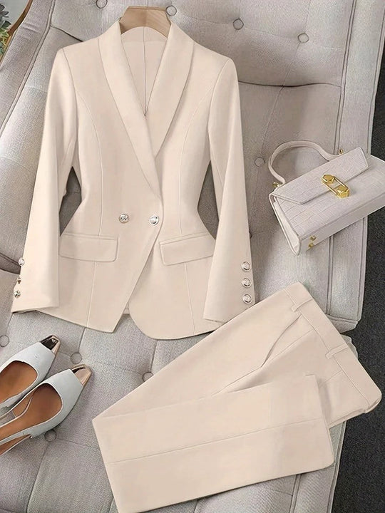 Gisla - Elegante Effen Kleur Tweedelige Blazer Set