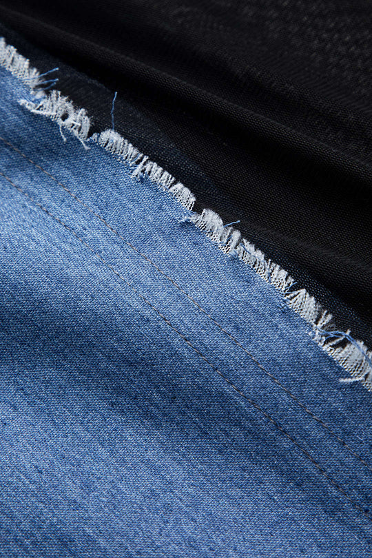 Denim Contrast Mesh Patchwork Rok