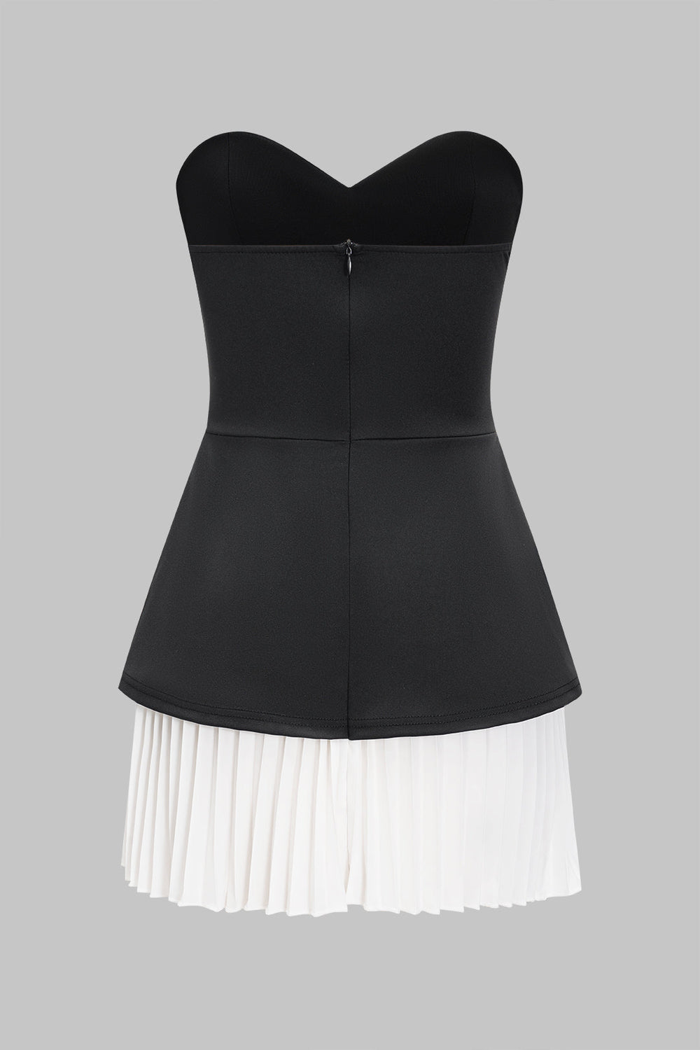 Strapless V-Hals Geplooide Patchwork Rits Mouwloze Bustier Mini Jurk