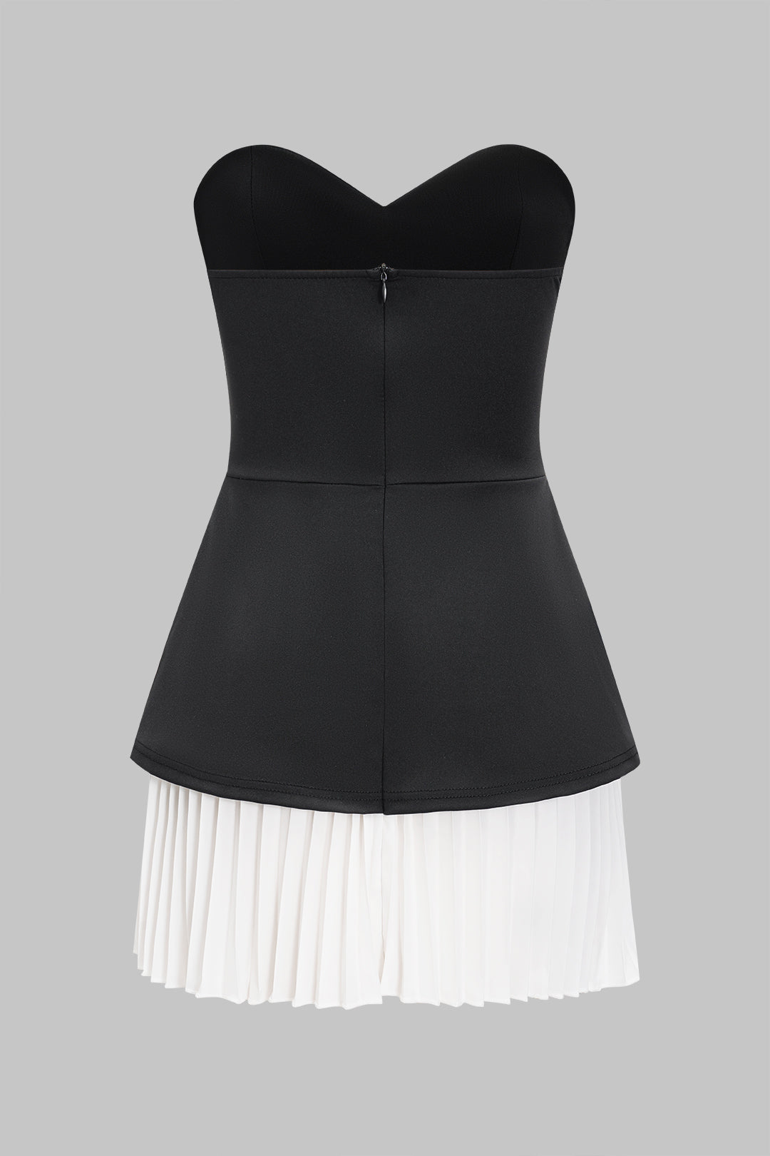 Strapless V-Hals Geplooide Patchwork Rits Mouwloze Bustier Mini Jurk