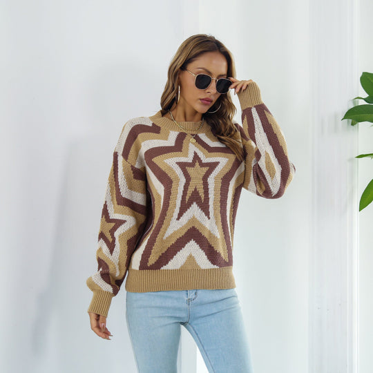 Ster Vallen Schouder Trui | Geribbelde Ronde Hals | Casual & Chic Lange Mouwen