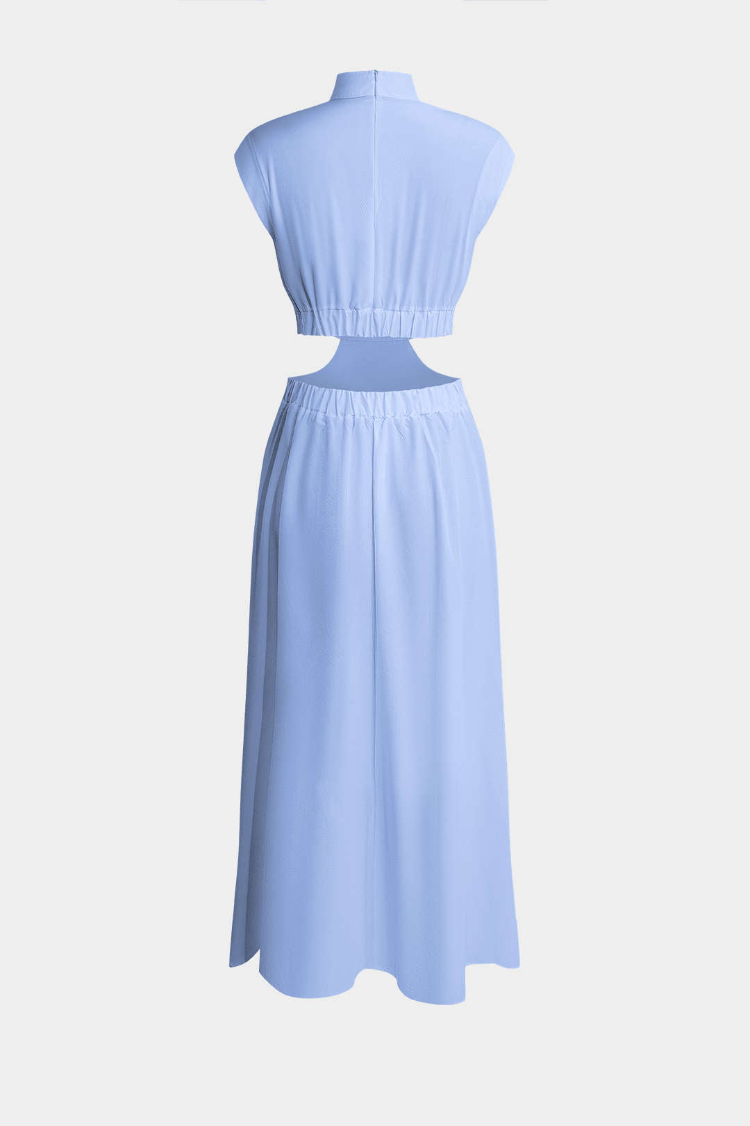 Mock Neck Cut Out Plissé Maxi Jurk