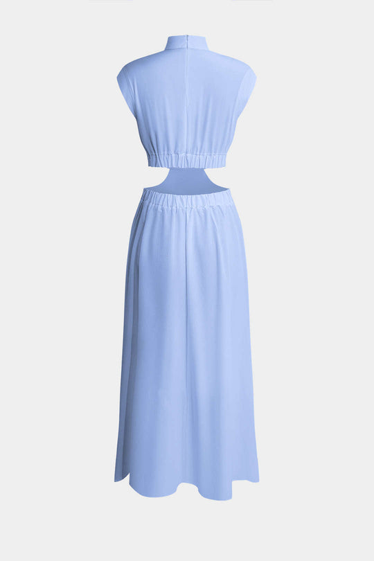 Mock Neck Cut Out Plissé Maxi Jurk