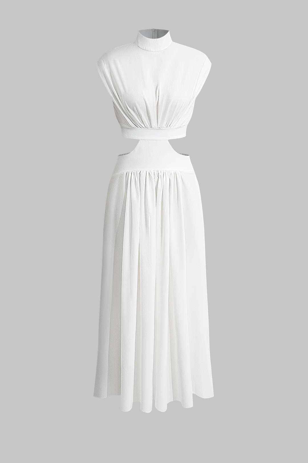 Mock Neck Cut Out Plissé Maxi Jurk