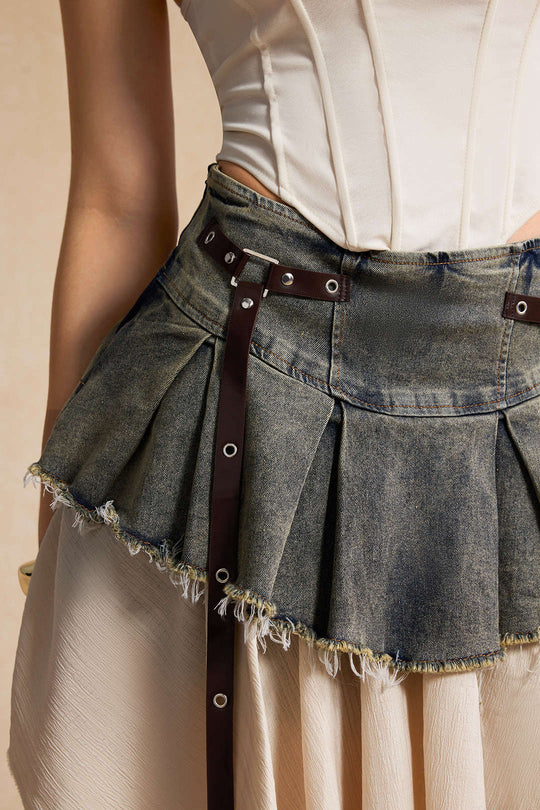 Denim Hoge Taille Patchwork Rok