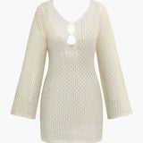 Gebreid Cut Out Rugloze Lange Mouw Mini Jurk