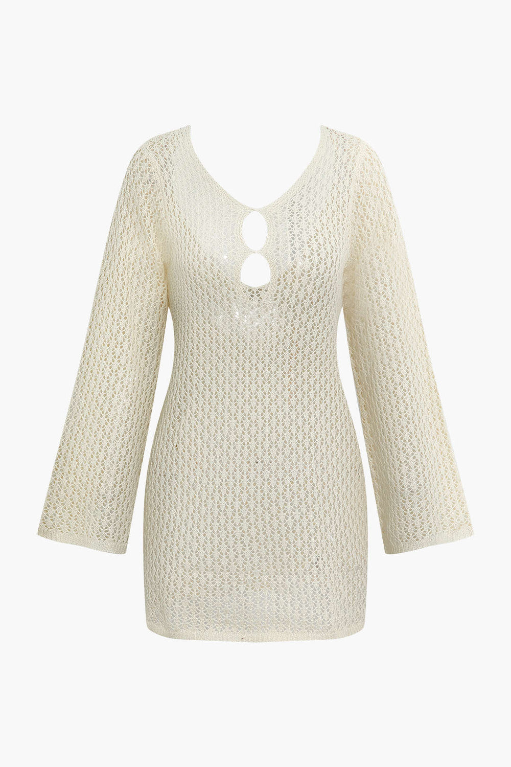 Gebreid Cut Out Rugloze Lange Mouw Mini Jurk