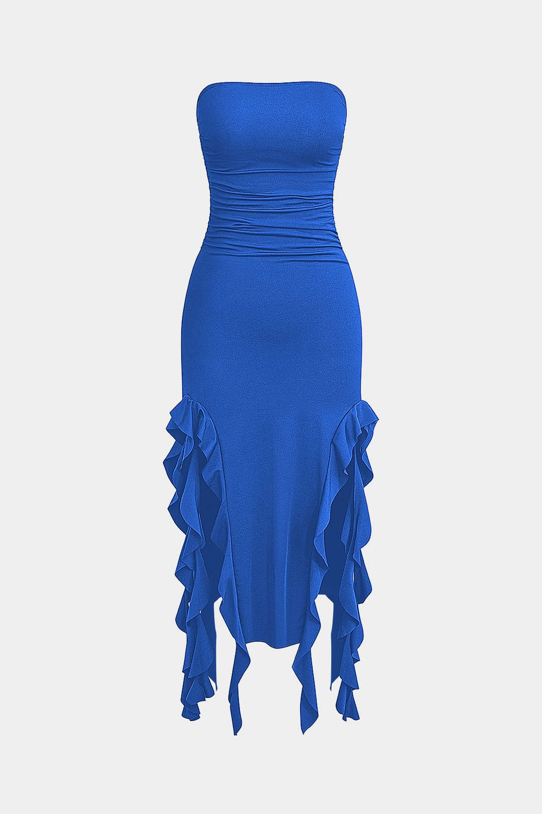 Effen Rimpelrand Rimpel Tube Maxi Jurk