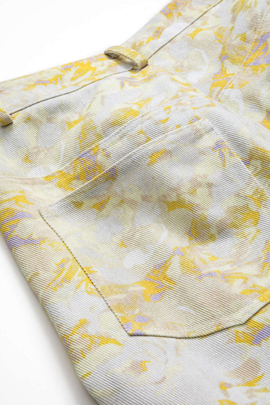 Abstracte Print Denim Knop Pocket Wijde Pantalon