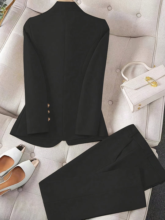 Gisla - Elegante Effen Kleur Tweedelige Blazer Set