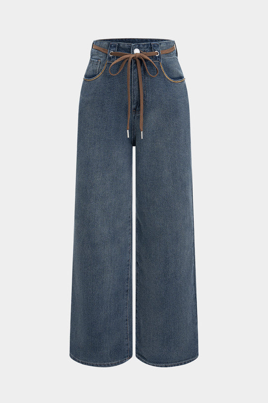 Denim Strik Wijde Pijpen Jeans